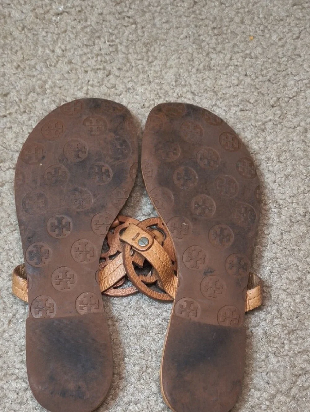 Tory Burch Tan Leather Miller Thong Sandals